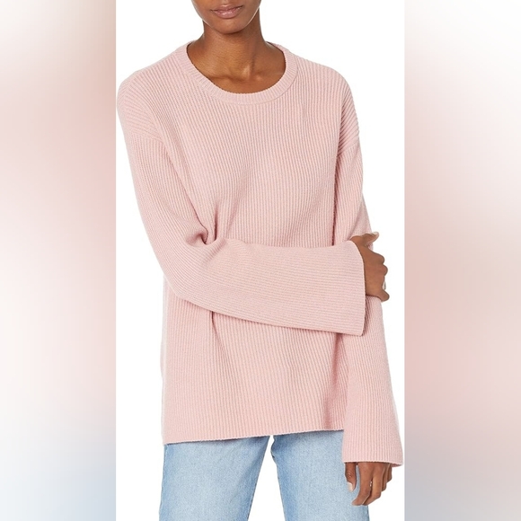 The Drop Sweaters - The Drop Women’s Alice Ribbed Crewneck Sweater, Back Slit, Zephyr Pink, Size L